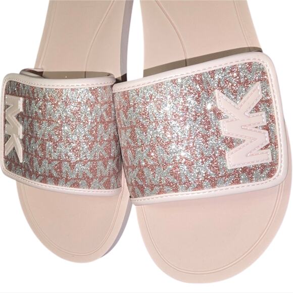 Michael Kors Pink Logo Glitter Slide Sandals Women's Size 11 New - Picture 10 of 12